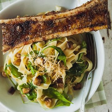 bone marrow pasta, bone marrow carbonara, bone broth pasta